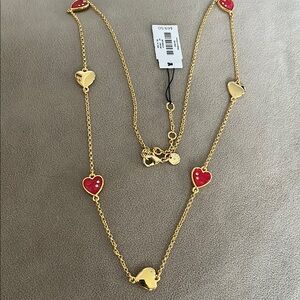 Gold Heart Necklace with Red Accents NWT